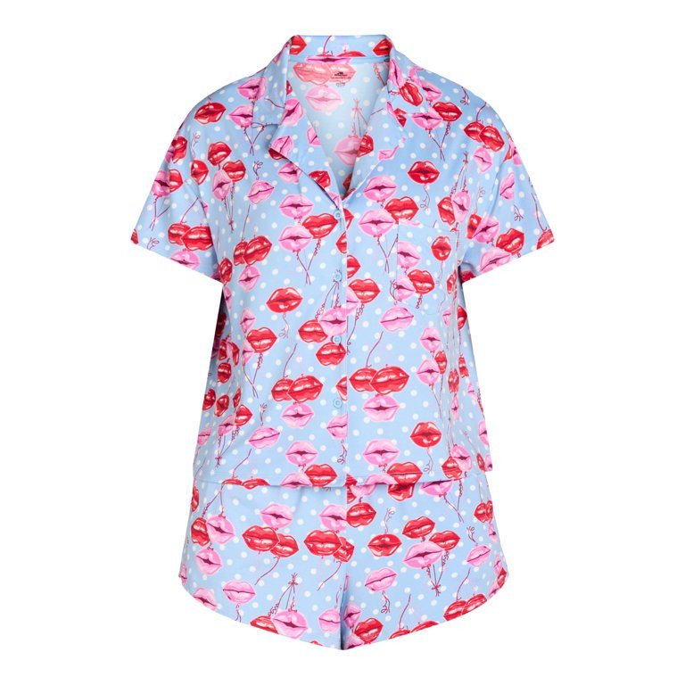 Women’s Valentine’s Day Print Shorty Notch Collar Pajama Set from Way to Celebrate, 2-Piece, ... | Walmart (US)