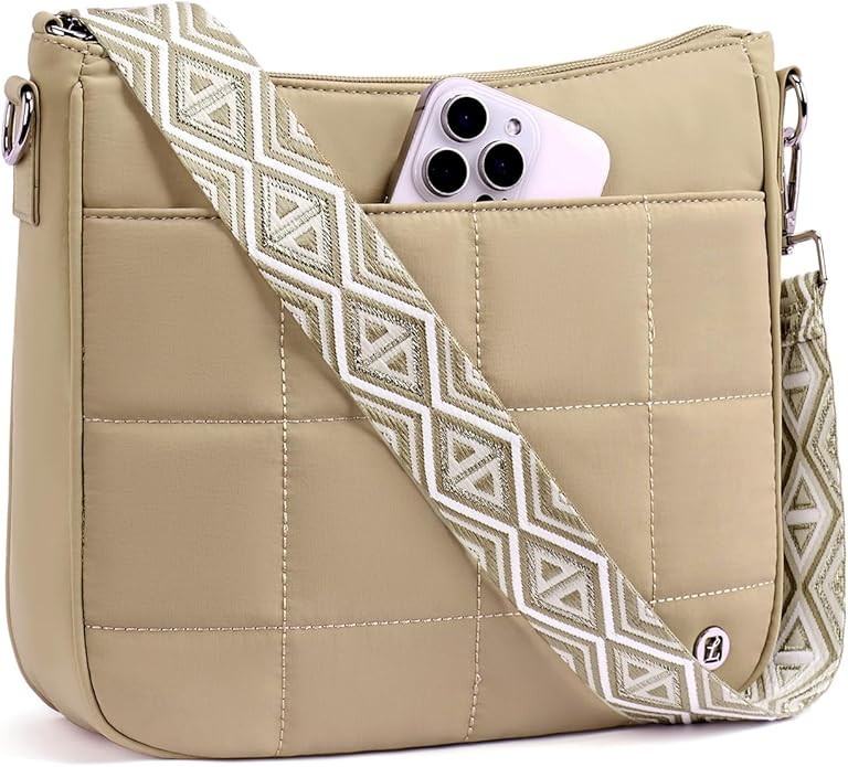 Anti Theft Crossbody Bags for Women,Quilted Puffer Travel Purses Shoulder Hobo Bag Handbag with G... | Amazon (US)