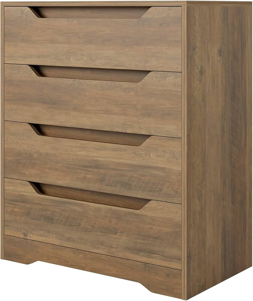 HOSTACK Modern 4 Drawer Dresser, Chest of Drawers with Storage, Wood Clothing Organizer with Cut-... | Amazon (US)