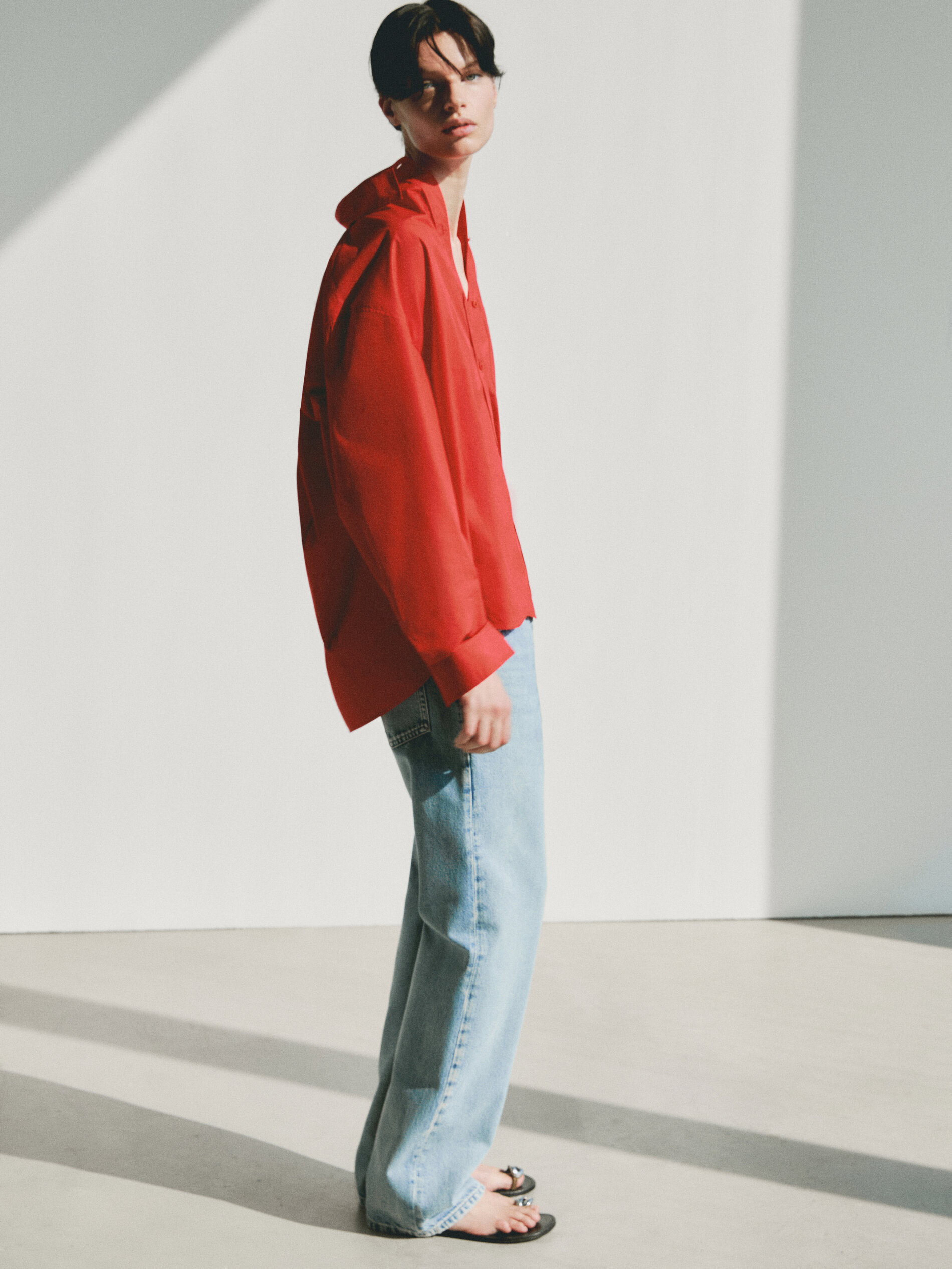 Full length wide-leg high-waist jeans | Massimo Dutti US