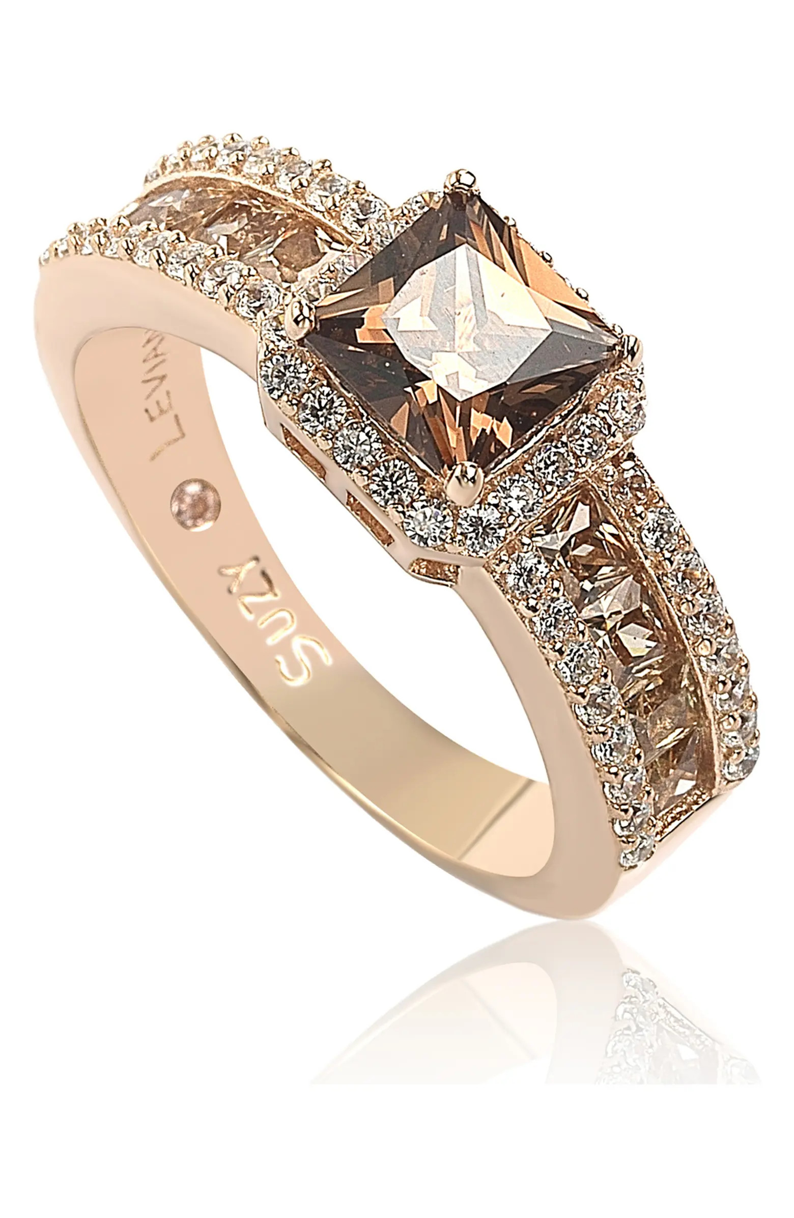 14K Rose Gold Plated Sterling Silver White CZ Halo & Brown Princess-Cut CZ Bridal Ring | Nordstrom Rack