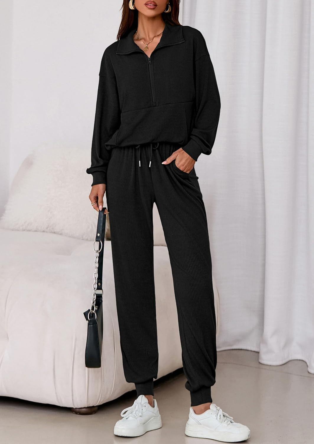 PRETTYGARDEN Airport Travel Outfit Women Ribbed Knit Matching Lounge Sets | Amazon (US)