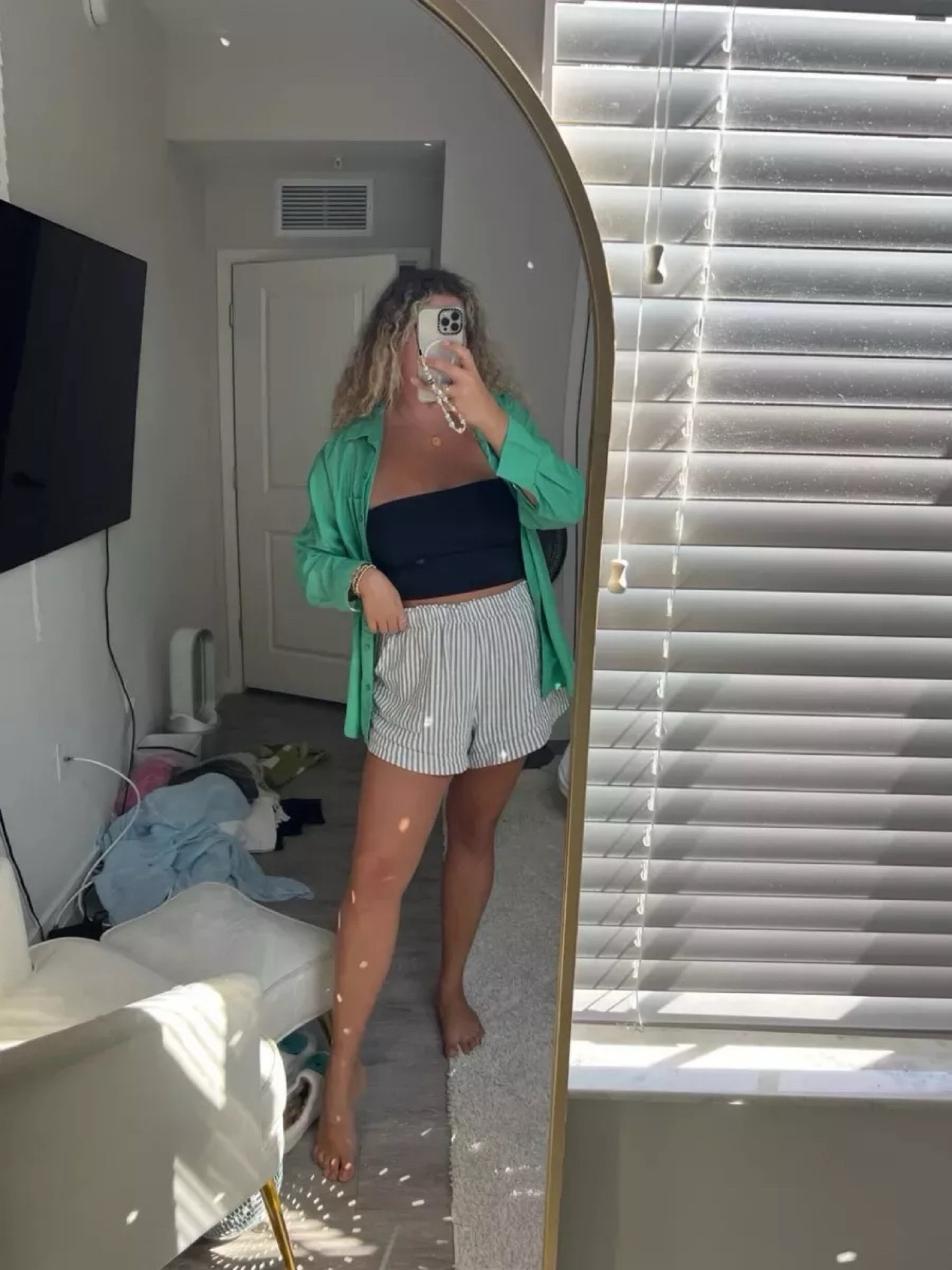 Transitional spring outfit, casual spring outfit, st Patrick’s day outfit, summer causal outfit, express body contour strapless tank, amazon the drop button down oversized summer shirt, button down shirt for spring, spring causal look, vacation outfit, resort wear

#LTKstyletip #LTKmidsize #LTKSeasonal