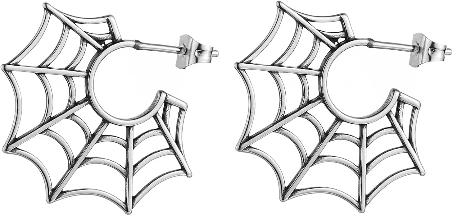 HZMAN Halloween Spider Web Earrings for Women Surgery Steel Stud Earrings for Men | Amazon (US)