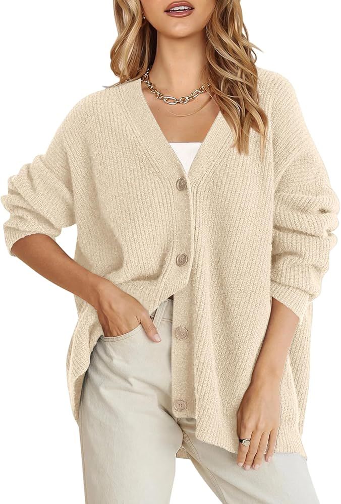 Senllen Cardigan Sweaters for Women Lightweight V Neck Open Front Oversized Knit Outwear | Amazon (US)