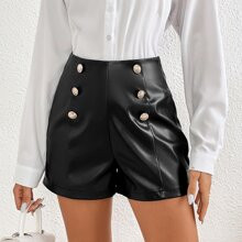 Short à bouton zippé en cuir PU | SHEIN