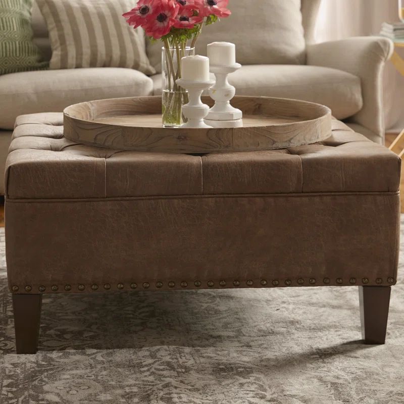 Hattaway 35.5'' Wide Faux Leather Tufted Square Cocktail Ottoman | Wayfair North America