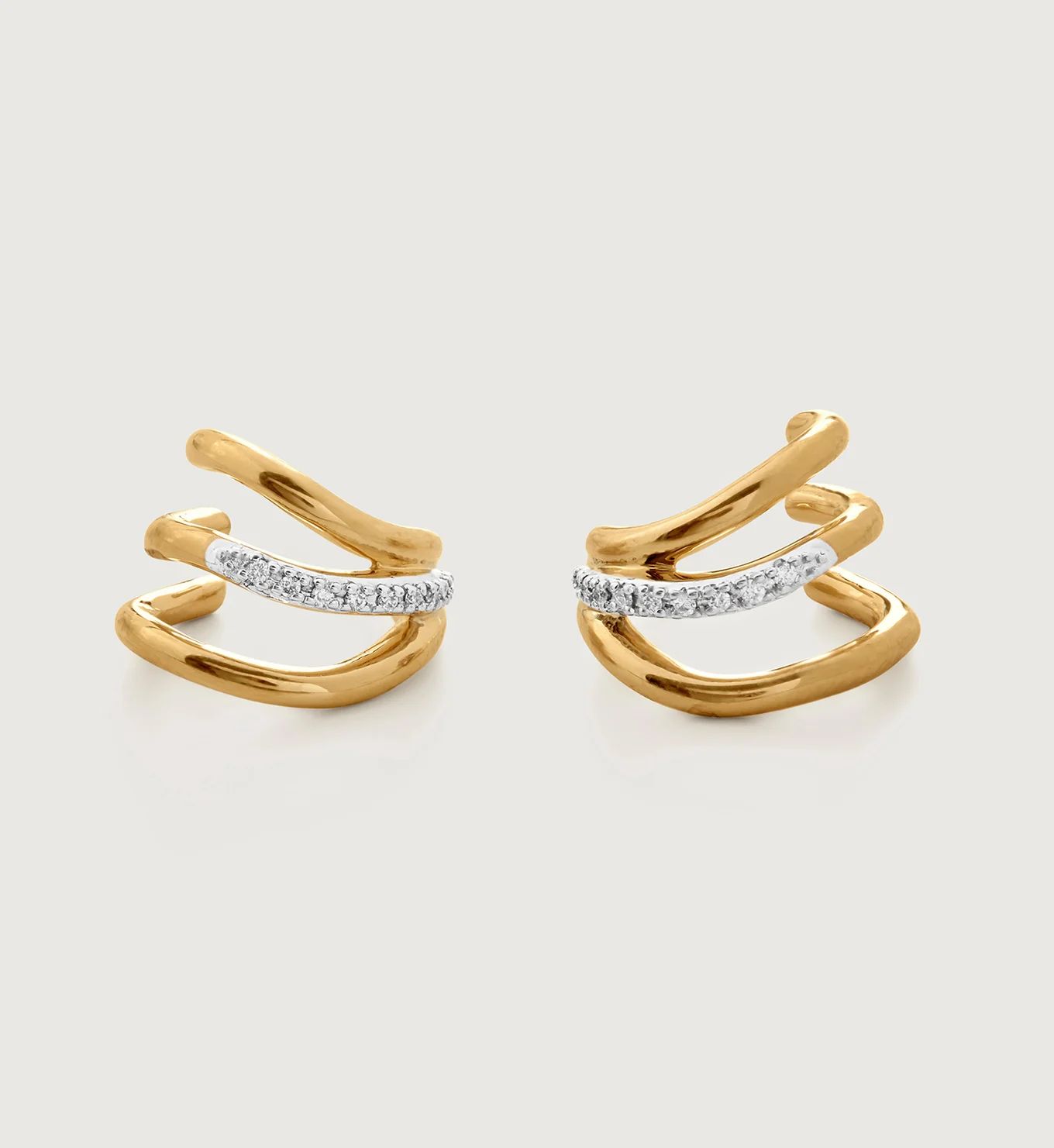 Riva Diamond Triple Wave Huggie Earrings | Monica Vinader (Global)
