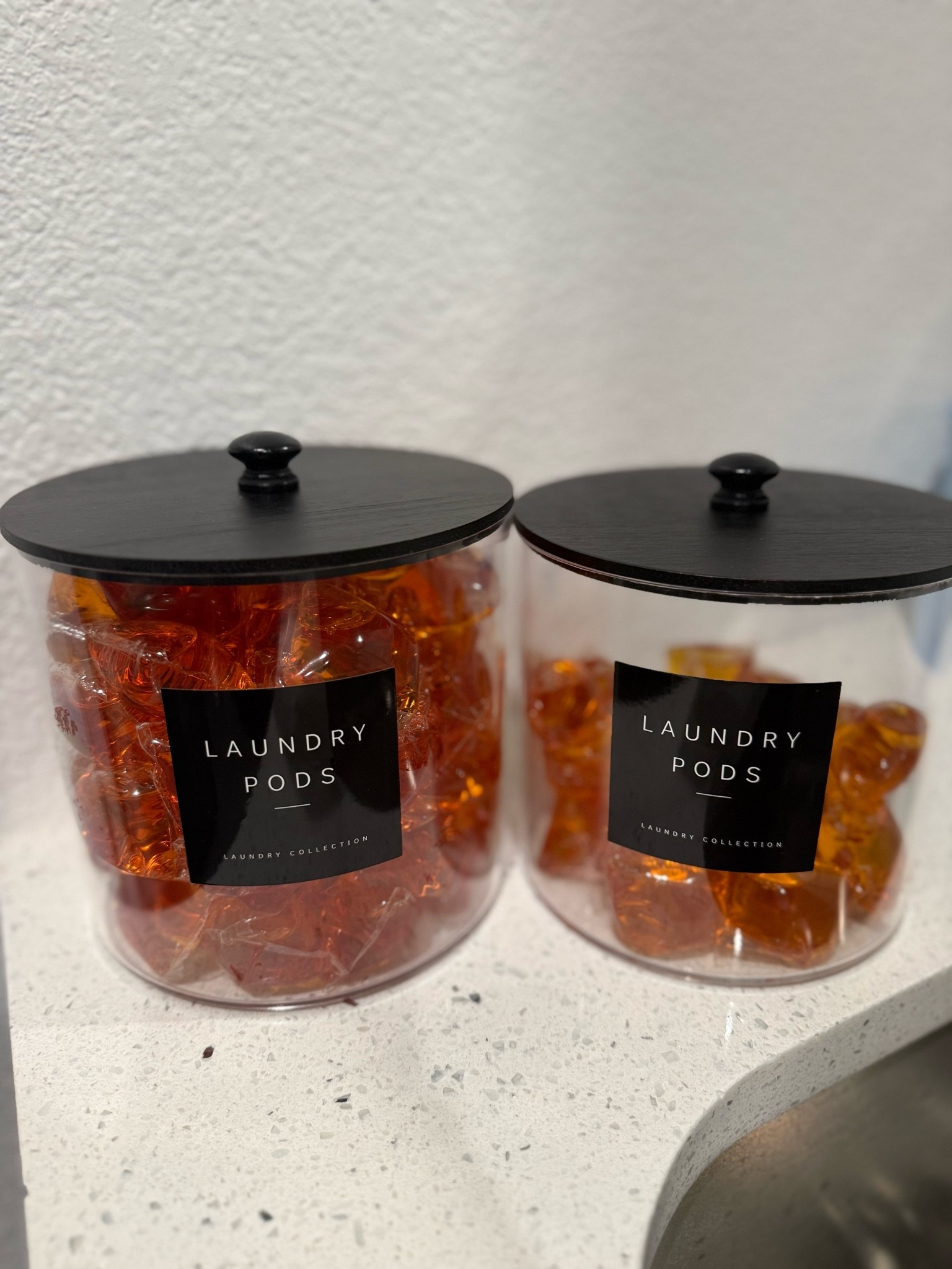 Just got these organizers for the laundry! And these washing machine pods that are the best!