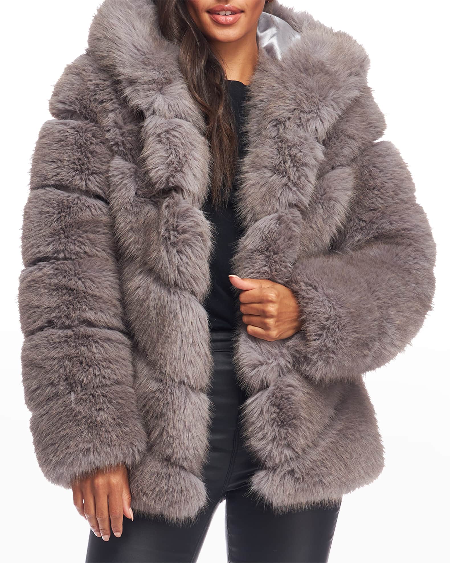 Fabulous Furs Chateau Oversize Chevron Faux Fur Coat | Neiman Marcus