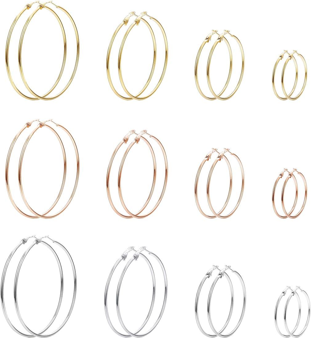 Milacolato 12 Pairs Stainless Steel Endless Hoop Earrings for Women Girls Silver/Gold/Rose-gold/B... | Amazon (CA)