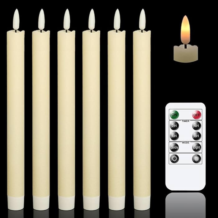 GenSwin Flameless Ivory Taper Candles Flickering with 10-Key Remote, Battery Operated Led Warm 3D... | Amazon (US)