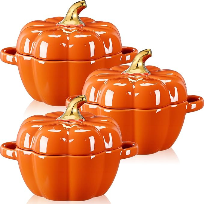 3 Pcs Pumpkin Bowls Ceramic Pumpkin Dish 15.5 oz Casserole Cookware Pumpkins Pot for Cooking Safe... | Amazon (US)