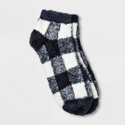 Women's Buffalo Plaid Cozy Low Cut Socks - A New Day™ Navy/Ivory 4-10 | Target