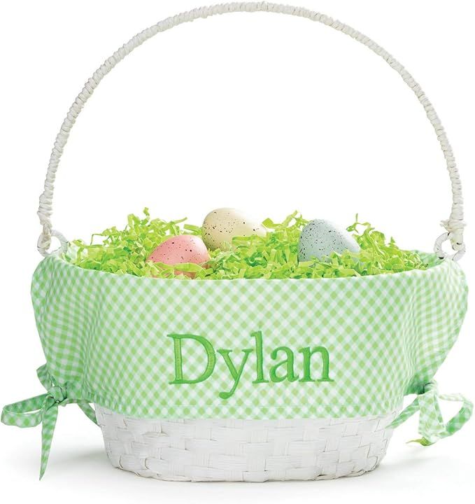 Personalized Easter Egg Basket with Handle and Custom Name | Green Gingham Easter Basket Liners |... | Amazon (US)
