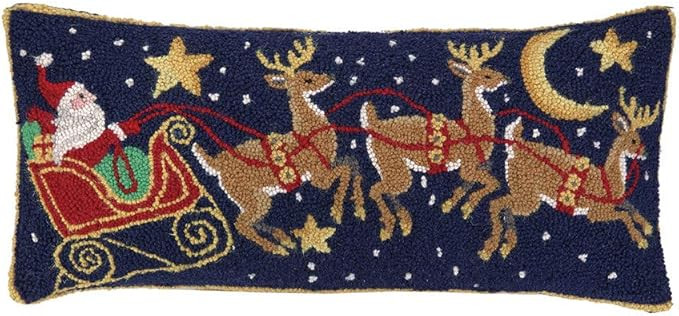 Peking Handicraft Santa & 3 Reindeer Wool Hook Pillow 12" x 26" | Amazon (US)