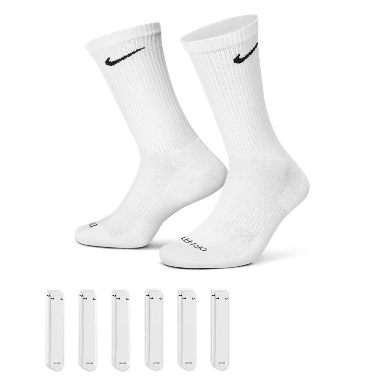 Nike Everyday Plus Cushion Crew Socks 6-Pair Pack White/Black LG (US Men's Shoe 8-12, Women's Sho... | Walmart (US)
