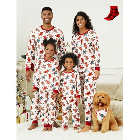 PatPat Men’s Pajama Pants Sleep Set Christmas Pajamas Family Matching Long Sleeve Gingerbread Man White Pjs with Socks, 2-Piece, Size XXL | Walmart (US)