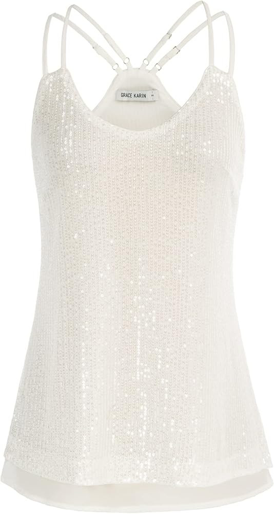 GRACE KARIN Women's Sleeveless Sparkle Shimmer Camisole Vest Sequin Tank Tops | Amazon (US)