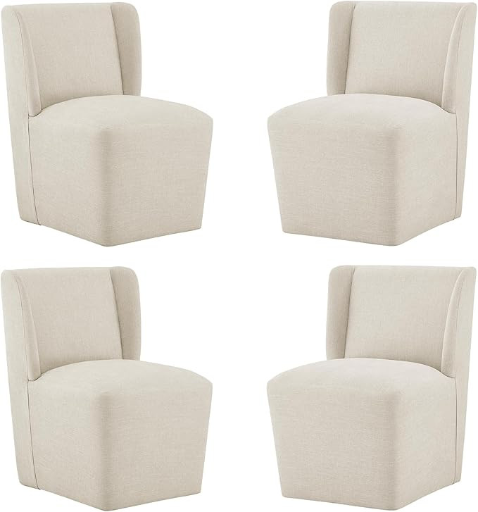 Upholstered Dining Chairs Set of 4 with Casters, Wingback Modern Side Armless Deskchair with Roll... | Amazon (US)