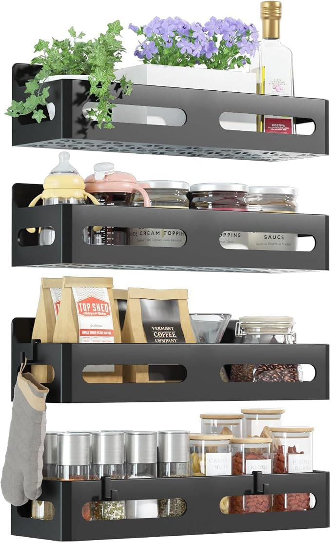 4 Pack Strong Magnetic Spice Rack for Refrigerator, Multipurpose Magnetic Shelf for Fridge with 4... | Amazon (US)
