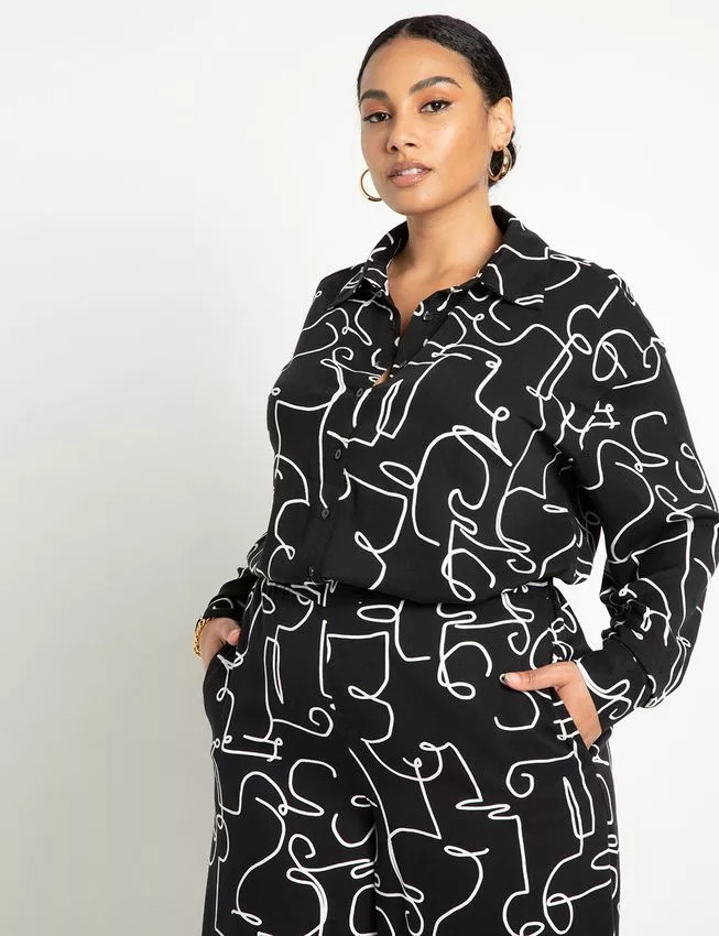 Printed Button Down | Eloquii