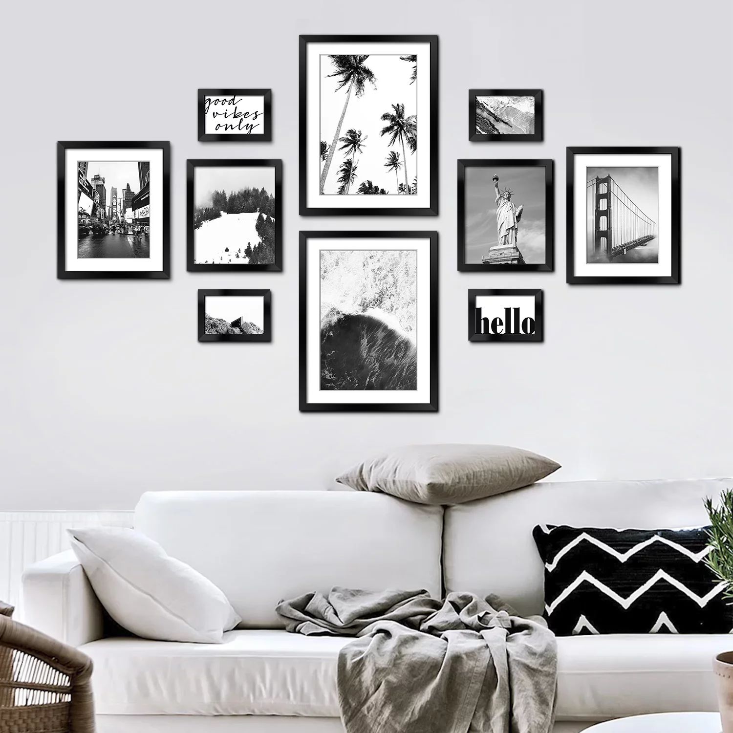 ArtbyHannah 10 Pieces Modern Black Gallery Wall Picture Frames Set with Landscape Art Print for W... | Walmart (US)