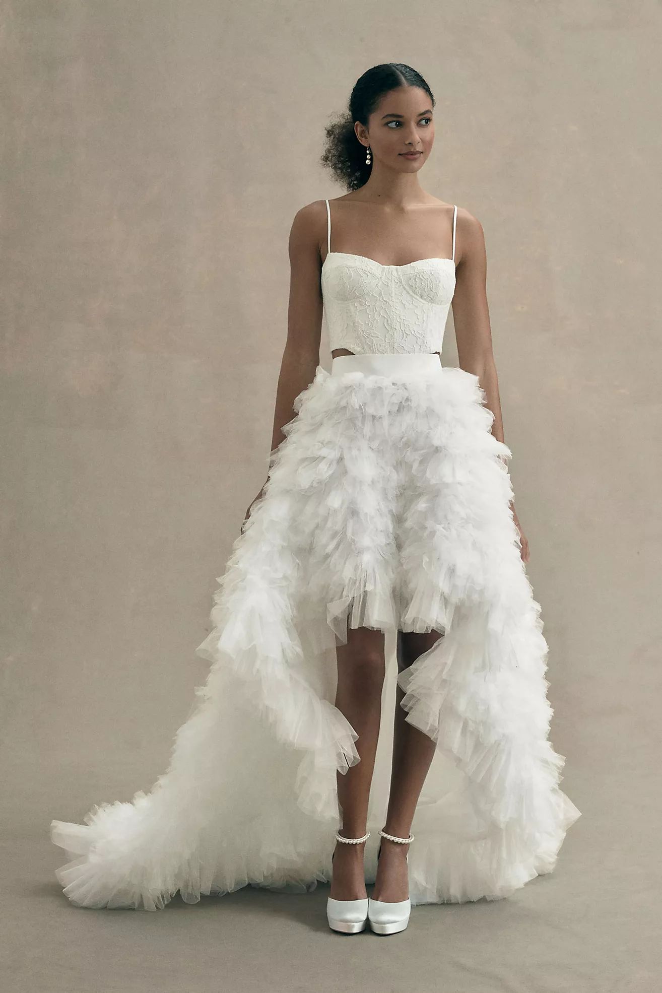 Morphine Fashion Aphrodite Tiered Ruffle High-Low Tulle Bridal Skirt | Anthropologie (US)