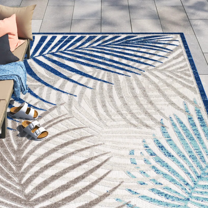 Cephas Floral Dark Blue/Aqua/Cream Indoor/Outdoor Area Rug | Wayfair North America
