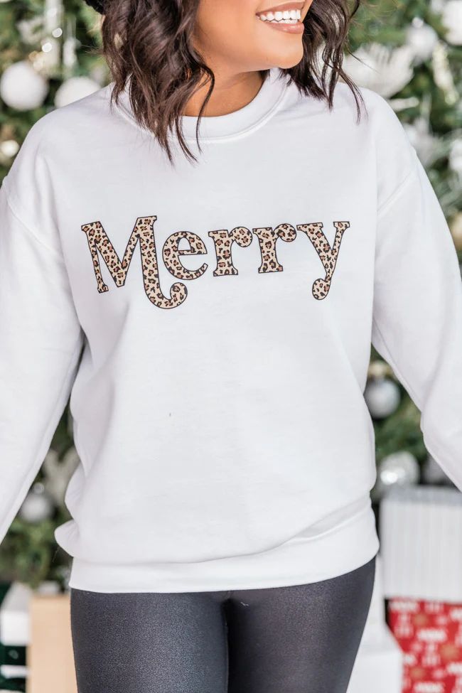 Merry Animal Print Graphic White Sweatshirt | The Pink Lily Boutique