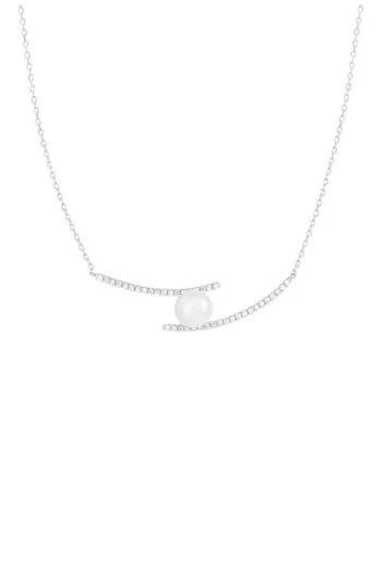 SPLENDID PEARLS Sterling Silver Pavé CZ 7.5-8mm Pearl Pendant Necklace in Natural White at Nordstrom Rack | Nordstrom Rack