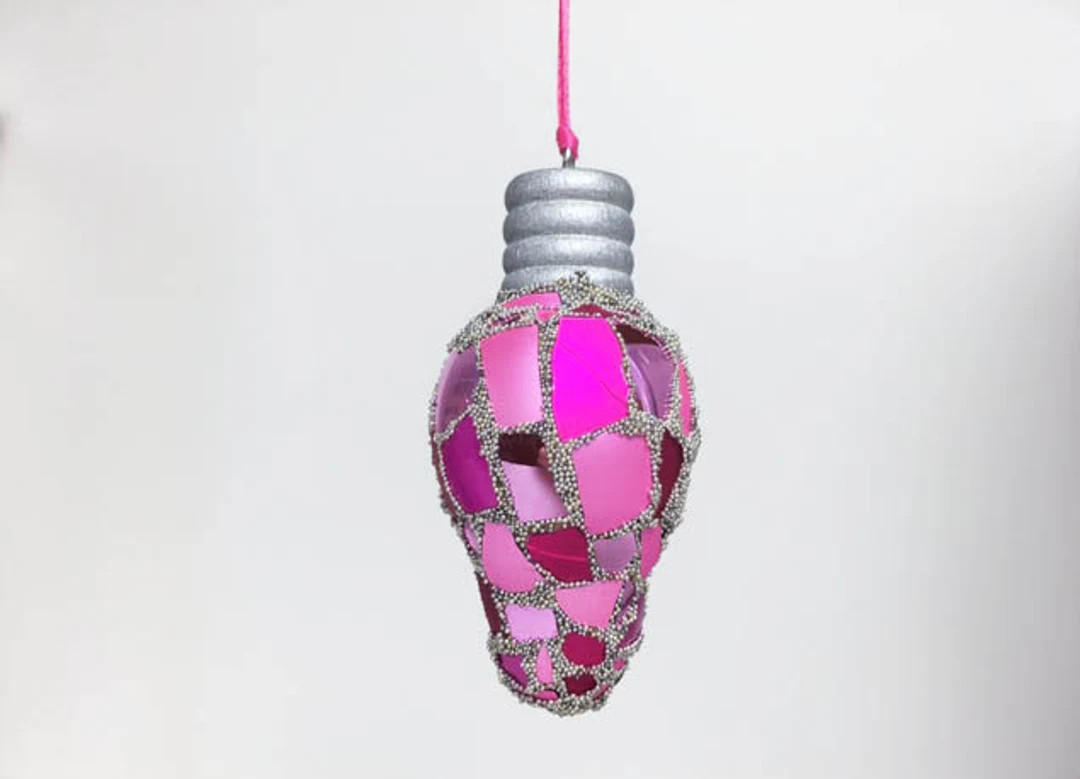 Pink Mosaic Christmas Lightbulb Ornament Glass Ornament - Etsy | Etsy (US)