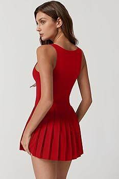 QINSEN Womens Square Neck Tennis Dress Pleated Sleeveless Built in Shorts Golf Athletic Dress wit... | Amazon (US)