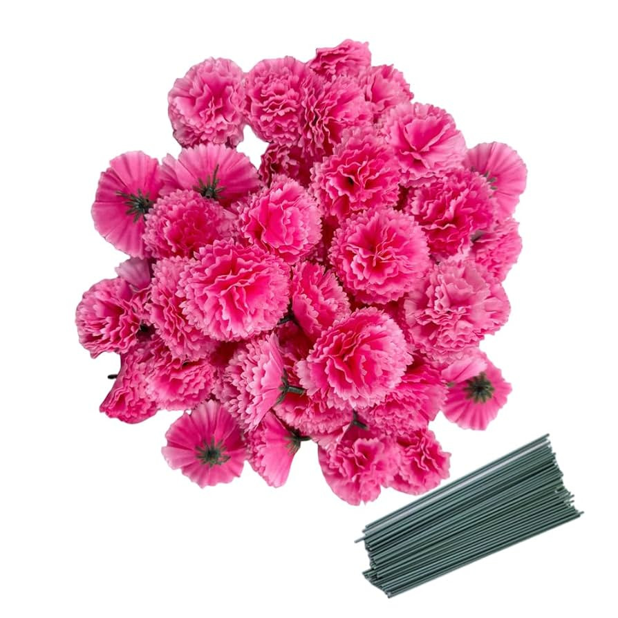 50 Artificial Silk Carnation Flower Head with Stems Set,Vase Fillers,Marigold Flower Heads for Di... | Amazon (US)