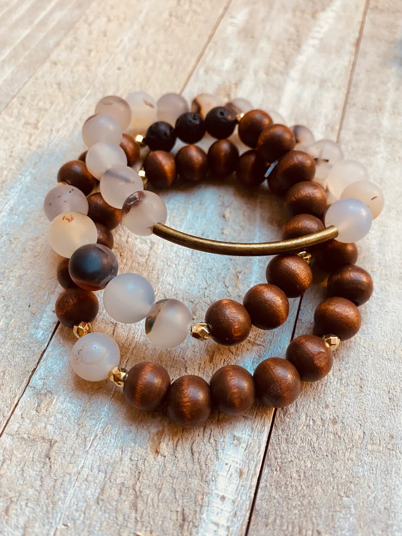 Pause brass bar beaded bracelet stack of 3 | Etsy (US)