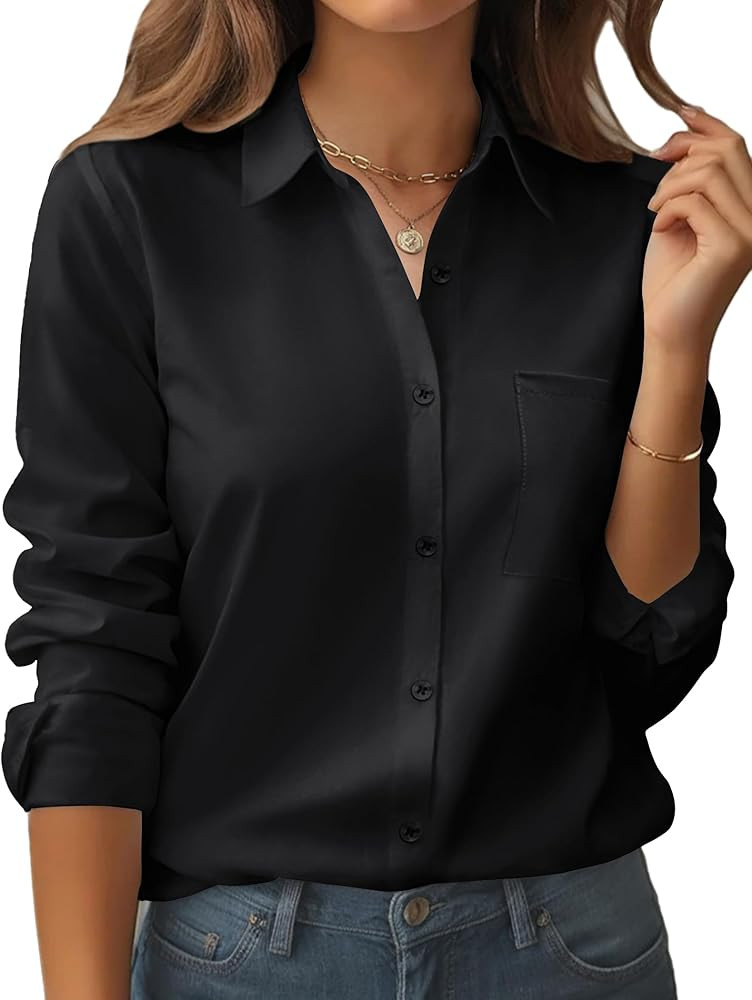 Zeagoo - Blusa de manga larga con botones para mujer, camisa de trabajo formal y casual, con esta... | Amazon (US)