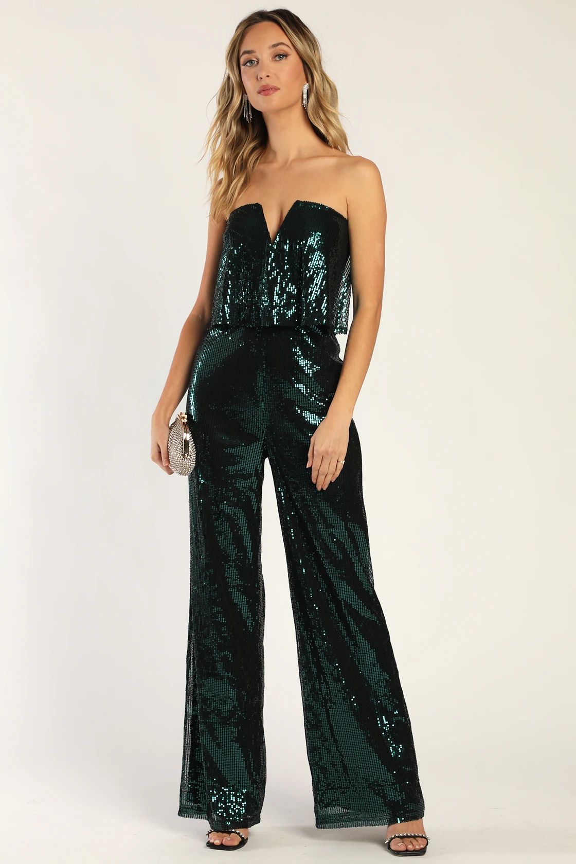 Power of Love Emerald Green Sequin Strapless Jumpsuit | Lulus (US)