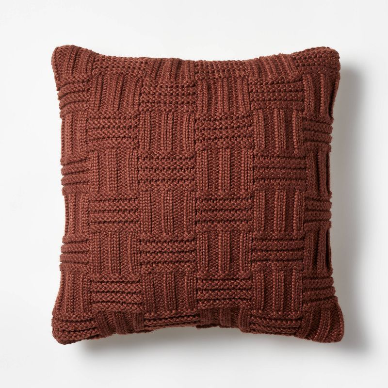 Oversized Basket Weave Knit Square Throw Pillow Mahogany - Threshold&#8482; designed with Studio ... | Target