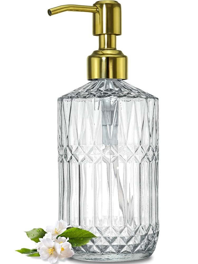 JASAI 18Oz Dazzling Clear Glass Soap Dispenser with Golden Pump for Bathroom, Refillable Kitchen ... | Amazon (US)