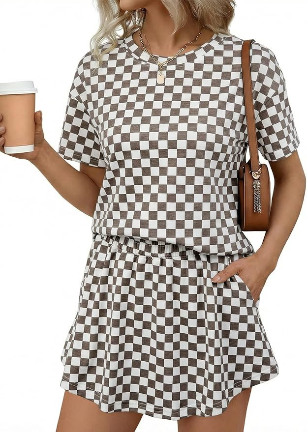 BLENCOT Lounge Sets for Women Summer 2 Piece Skirt Sets Casual Cropped Tee and Short Set Matching... | Amazon (US)