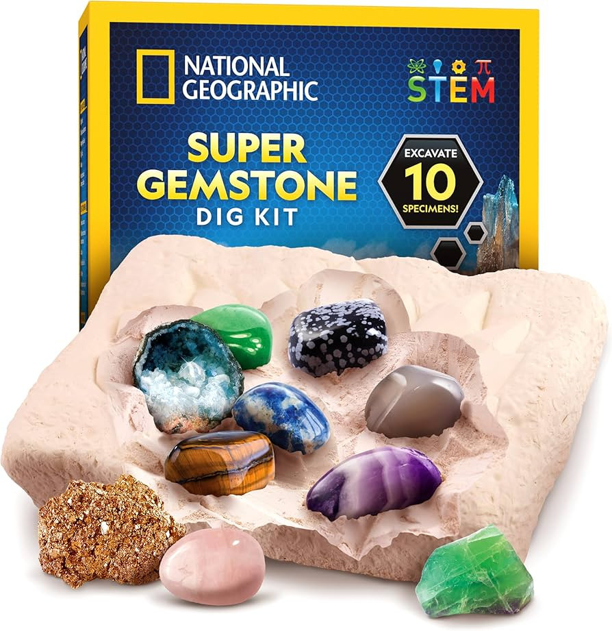 NATIONAL GEOGRAPHIC Gemstone Dig Kit – Dig Up 10 Real Gemstones and Crystals, Science Kit for K... | Amazon (US)