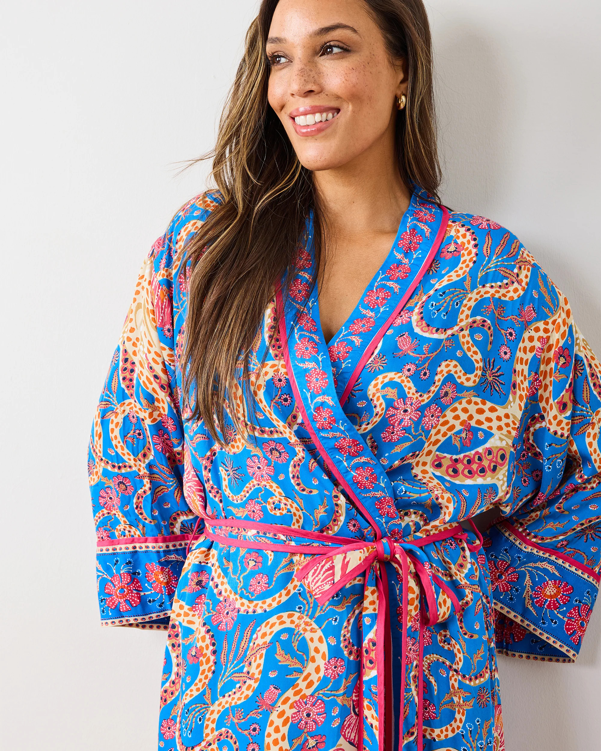 Leopard Stripes - Eco Satin Robe - Pink Cabana | Printfresh