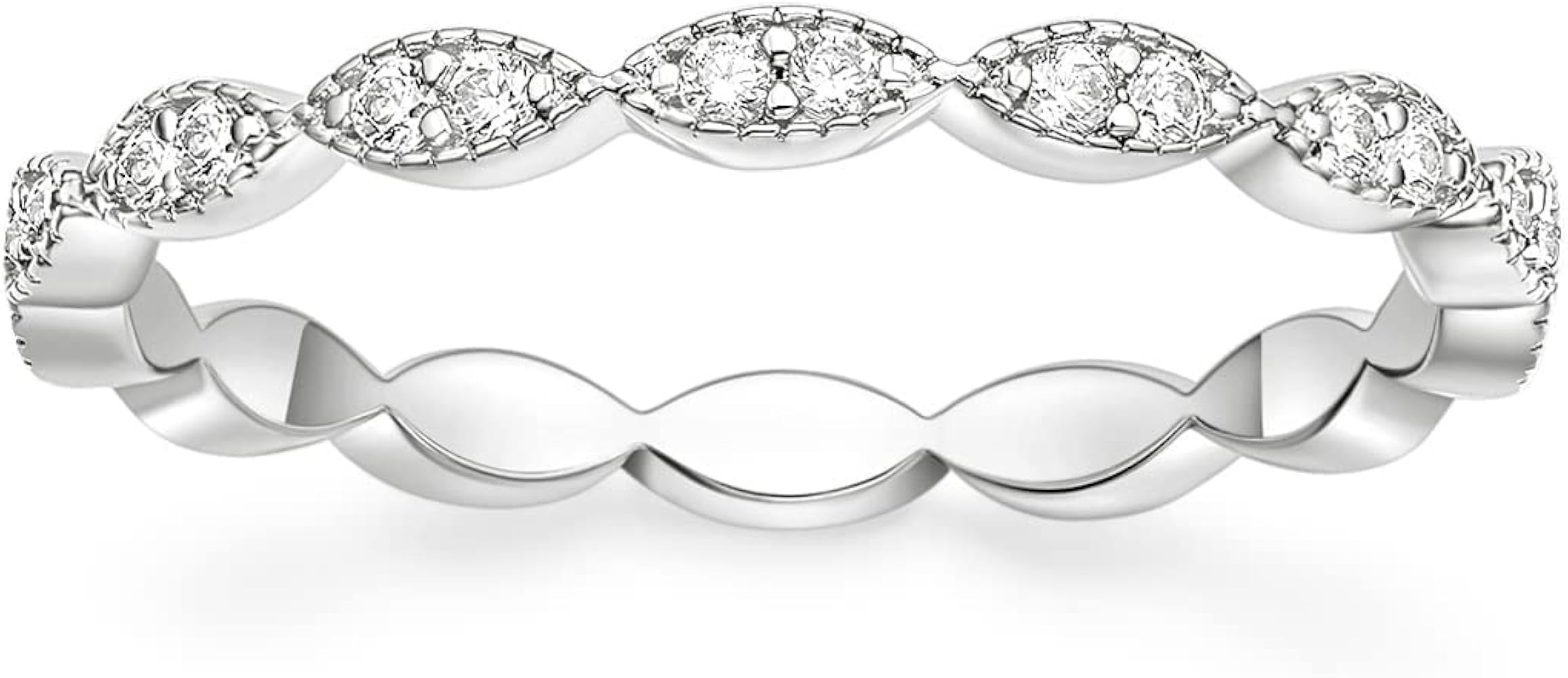 TIGRADE Silver Eternity Ring Oval Milgrain Cubic Zirconia Stacking Engagement Ring Wedding Band f... | Amazon (US)