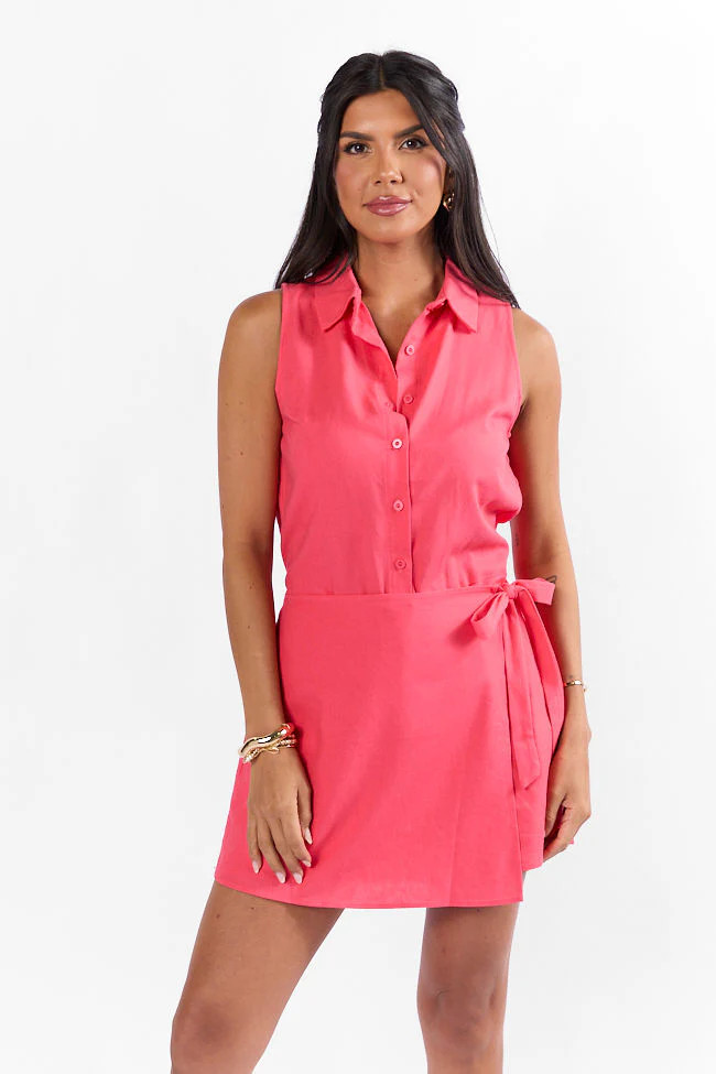 Tour Of The City Red Wrap Front Collared Dress | Pink Lily
