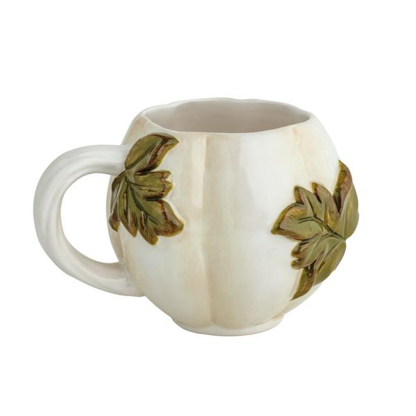 Mud Pie White Leaf Pumpkin Mug | Stoneware | Mud Pie