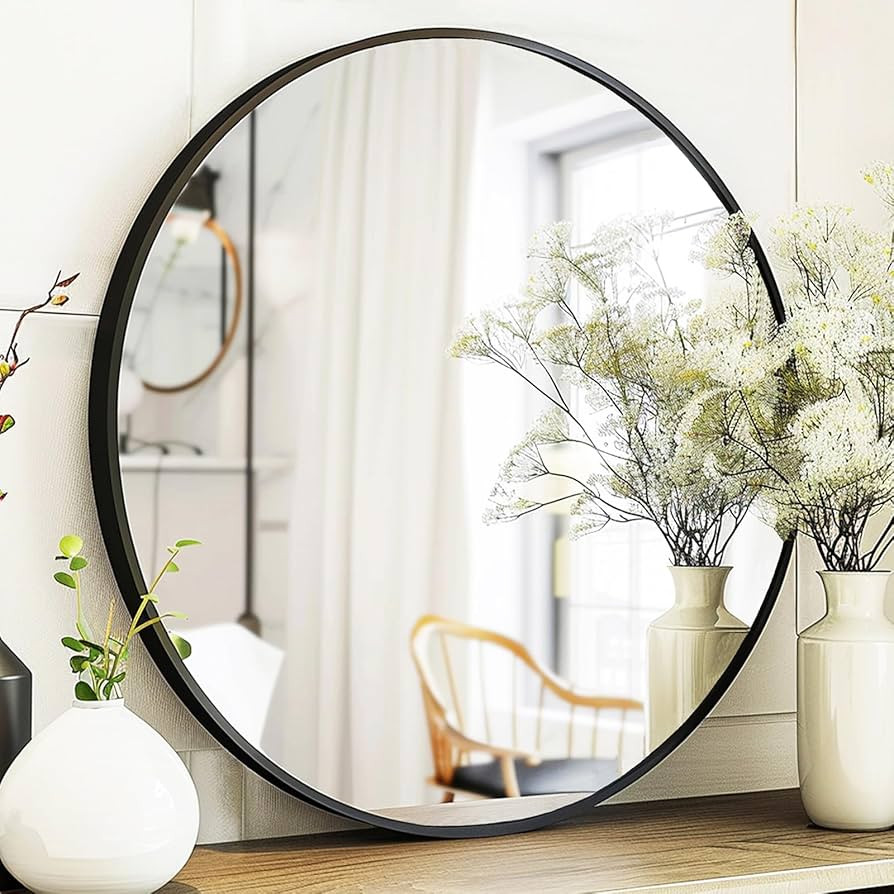Black Round Mirror, Round Mirror 24 inch, Black Circle Mirror Metal Frame, Round Wall Mounted Mir... | Amazon (US)