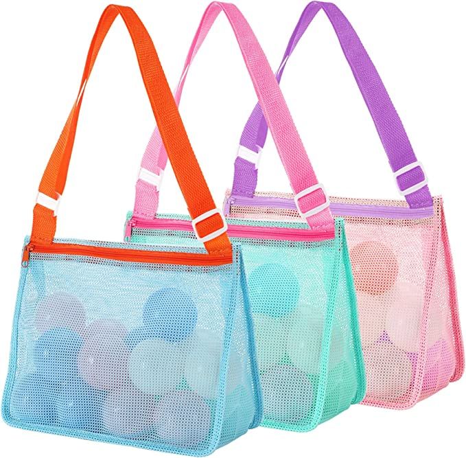 MARFOREVER 3 Pack Beach Toy Mesh Bag Kids Shell Bags Collecting Totes for Holding Shells Sand Toy... | Amazon (US)
