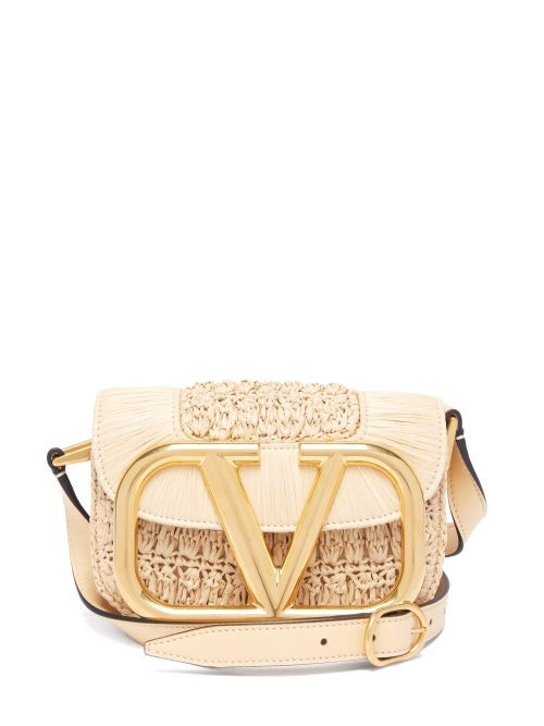 Valentino Garavani - Supervee Raffia And Leather Cross-body Bag - Womens - Beige | Matches (US)