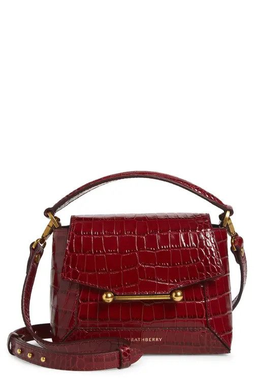 Strathberry Nano Mosaic Croc Embossed Leather Handbag in Oxblood at Nordstrom | Nordstrom