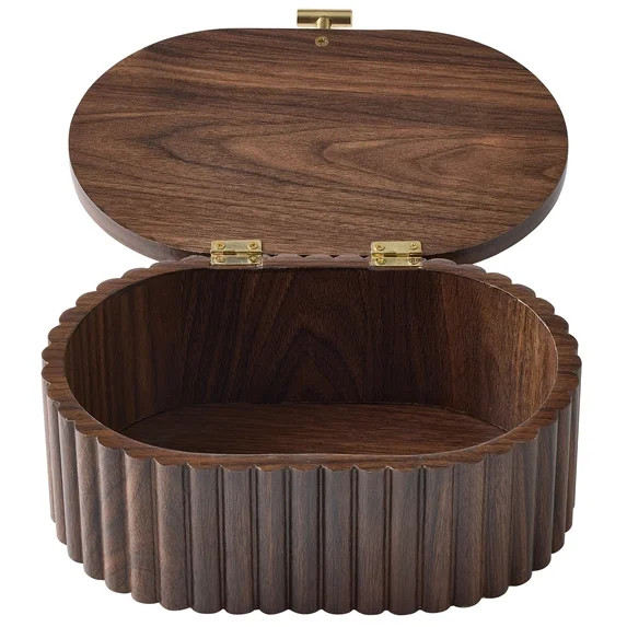 Better Homes & Gardens Oval Scalloped Wood Jewelry Box with Lid, Natural, Decorative Storage | Walmart (US)